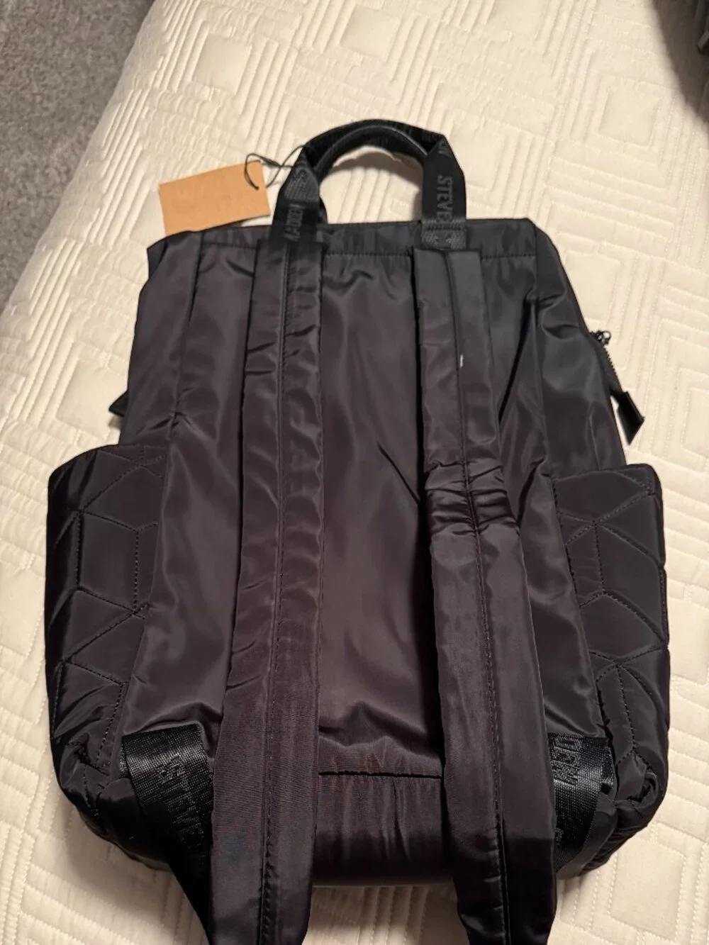 NWT Steve Madden Black Quilted Nylon Backpack Large Travel Work Bag